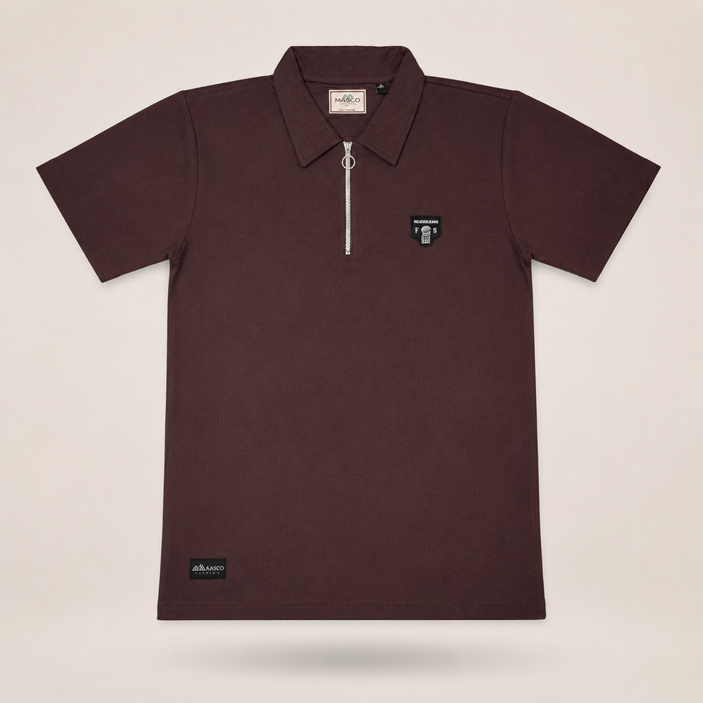 Premium Ribbed Zip Polo Tee – Deep Burgundy Edition