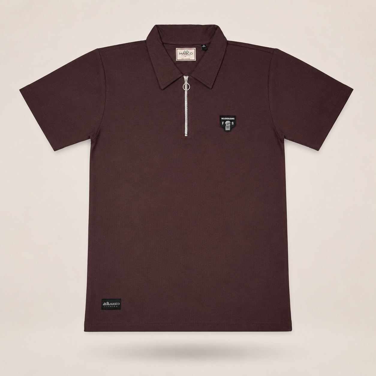 Premium Ribbed Zip Polo Tee – Deep Burgundy Edition