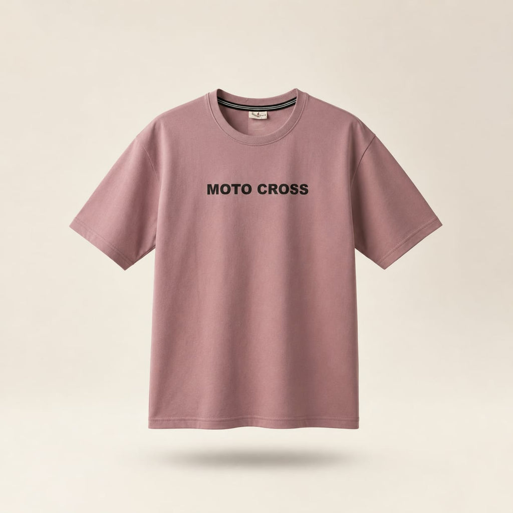 Moto Cross Minimal Oversized Tee | Premium Cotton Streetwear T-Shirt | Dusty Pink