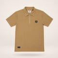 Premium Zip Polo T-Shirt | Ribbed Cotton Casual Polo | Camel Beige
