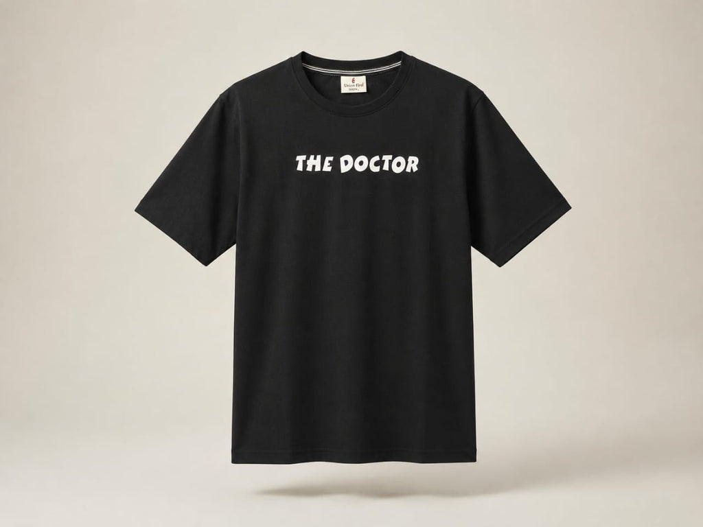 The Doctor Oversized Tee – Classic Black Minimal Graphic Streetwear T-Shirt