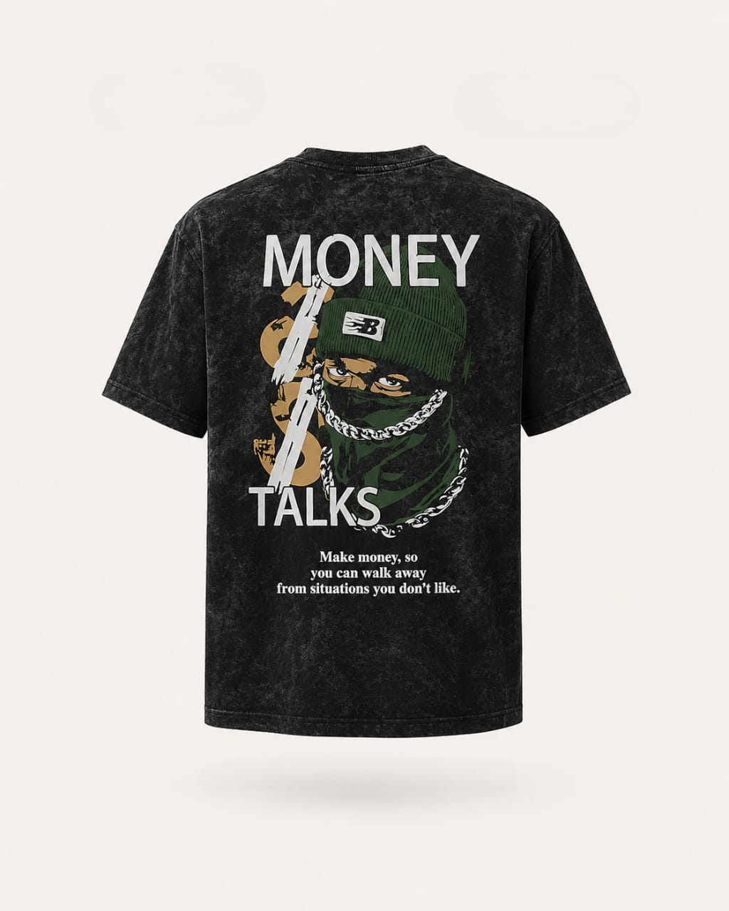 Money Talks Acid Wash Oversized Tee | Premium Streetwear Graphic T-Shirt | Black