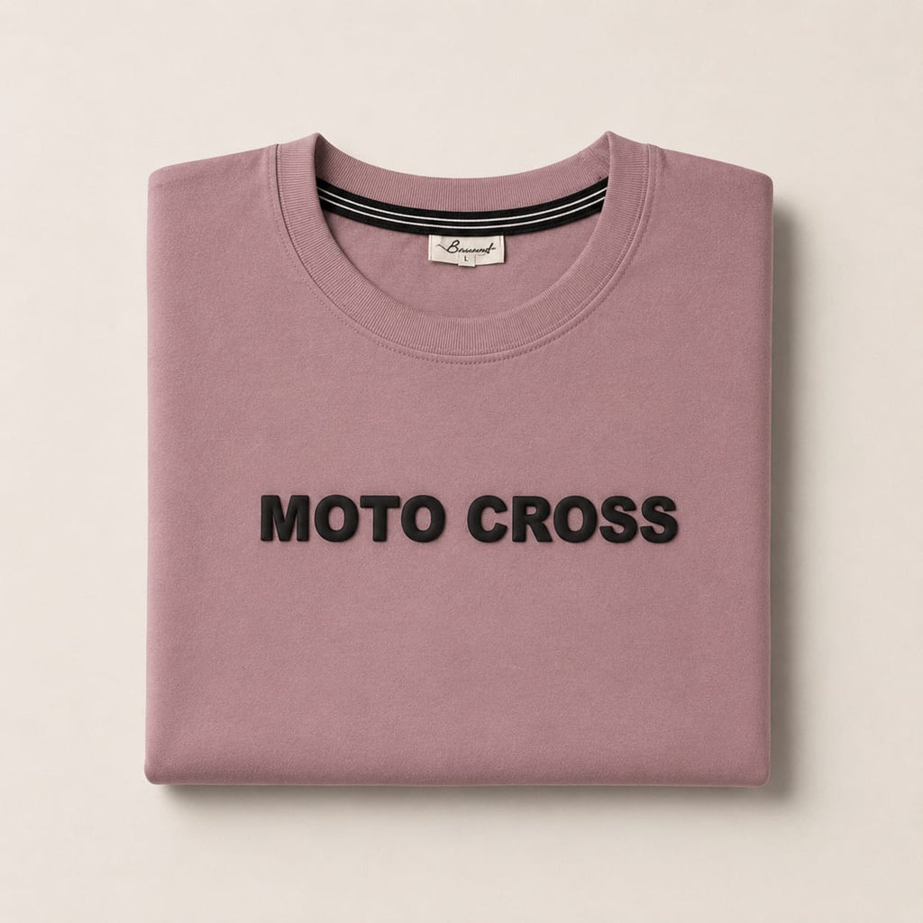 Moto Cross Minimal Oversized Tee | Premium Cotton Streetwear T-Shirt | Dusty Pink
