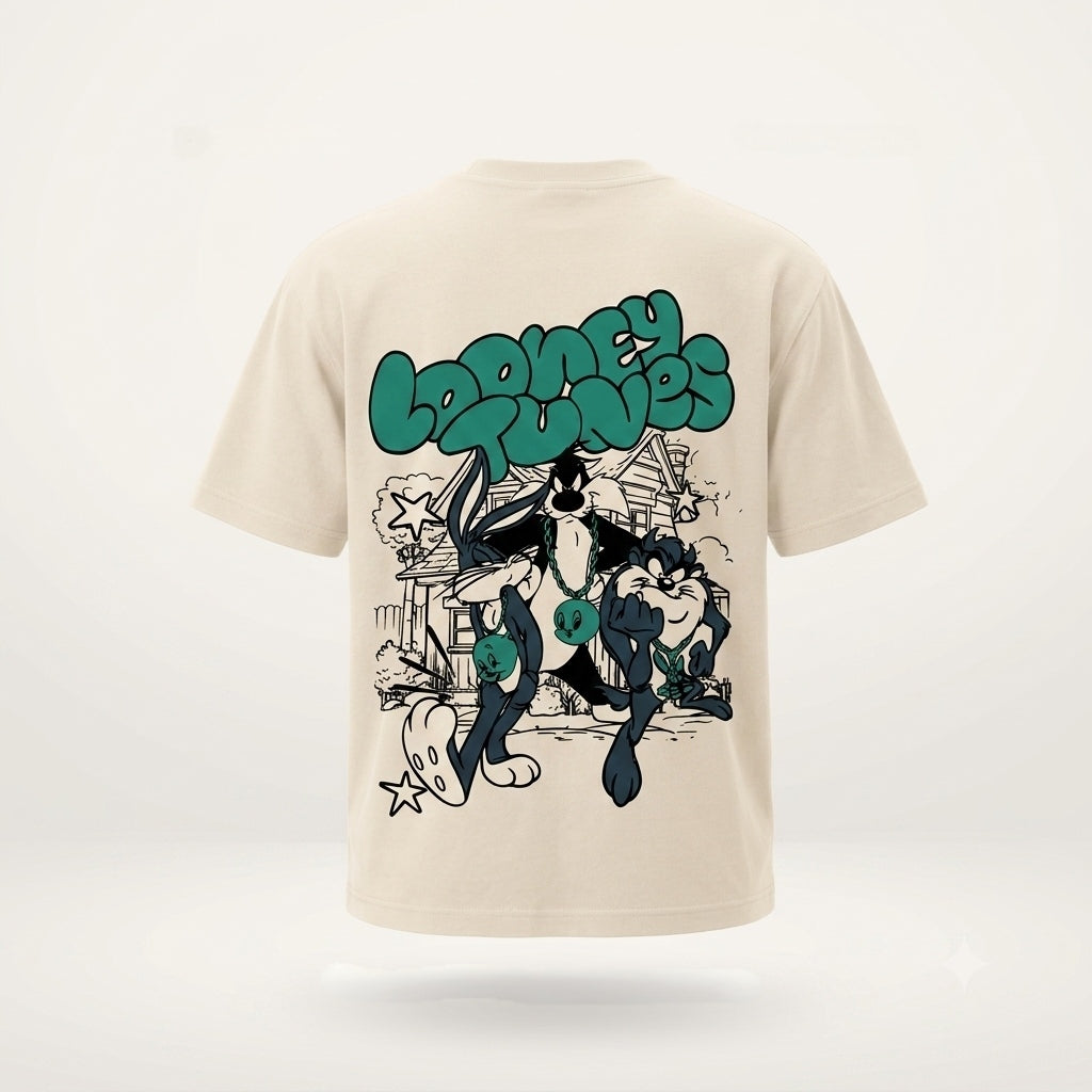 Looney Tunes Oversized Graphic Tee | Premium Cotton Streetwear T-Shirt | Off White