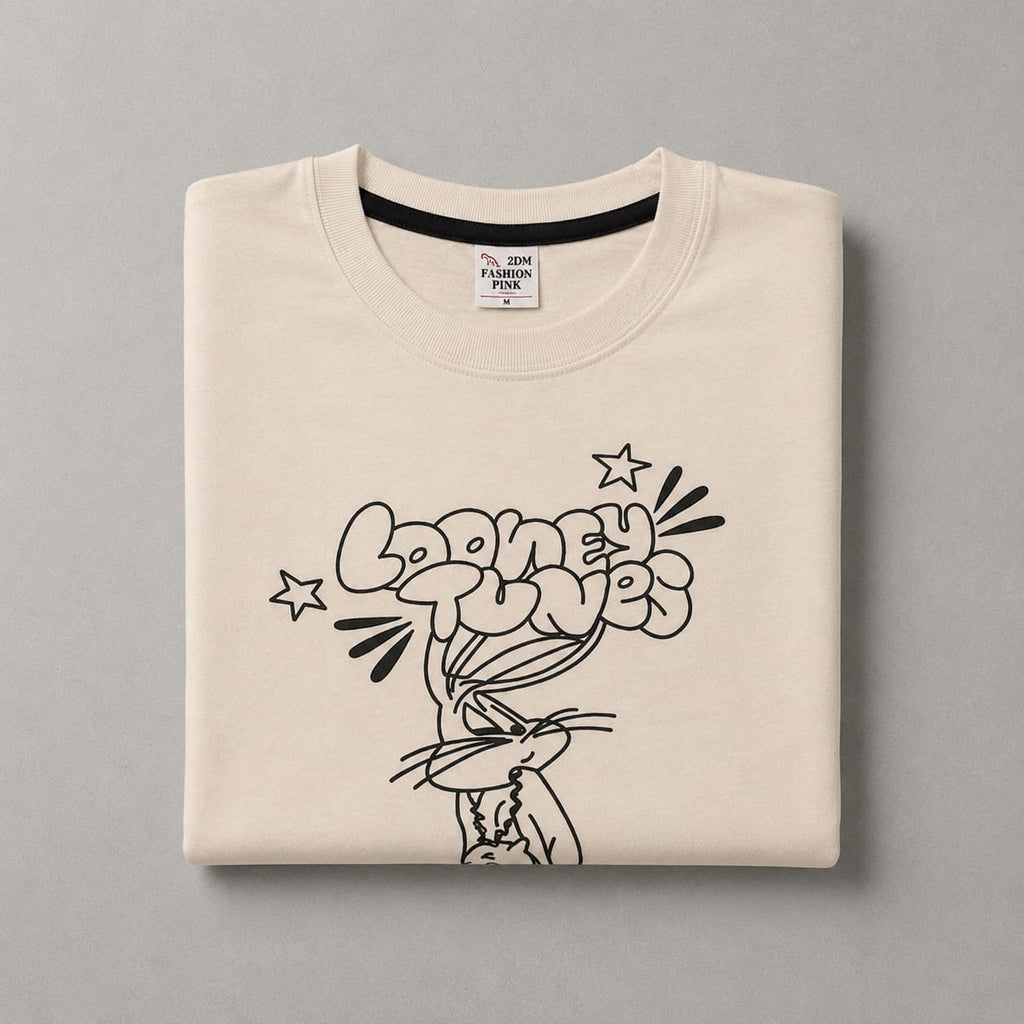 Looney Tunes Oversized Graphic Tee | Premium Cotton Streetwear T-Shirt | Off White