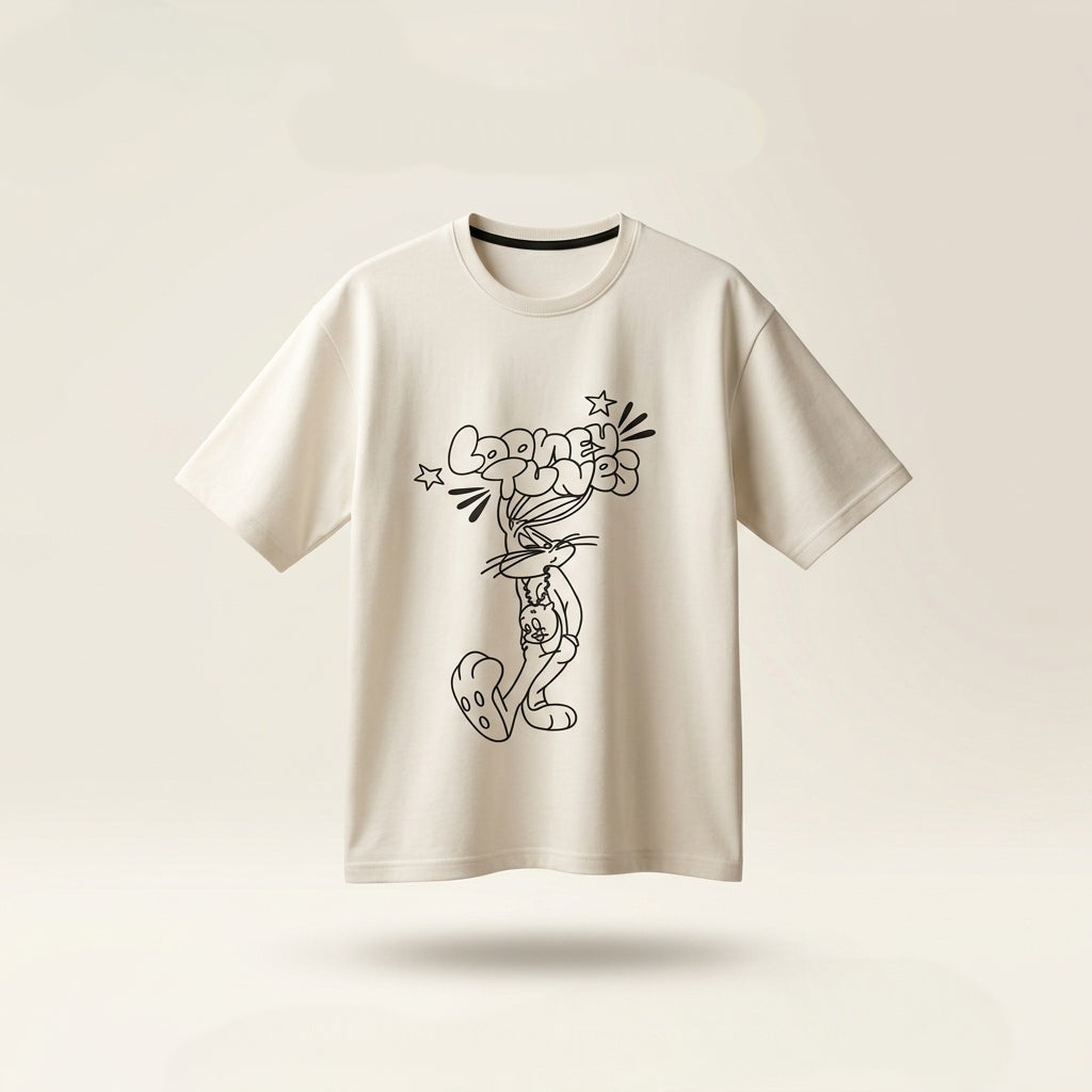 Looney Tunes Oversized Graphic Tee | Premium Cotton Streetwear T-Shirt | Off White