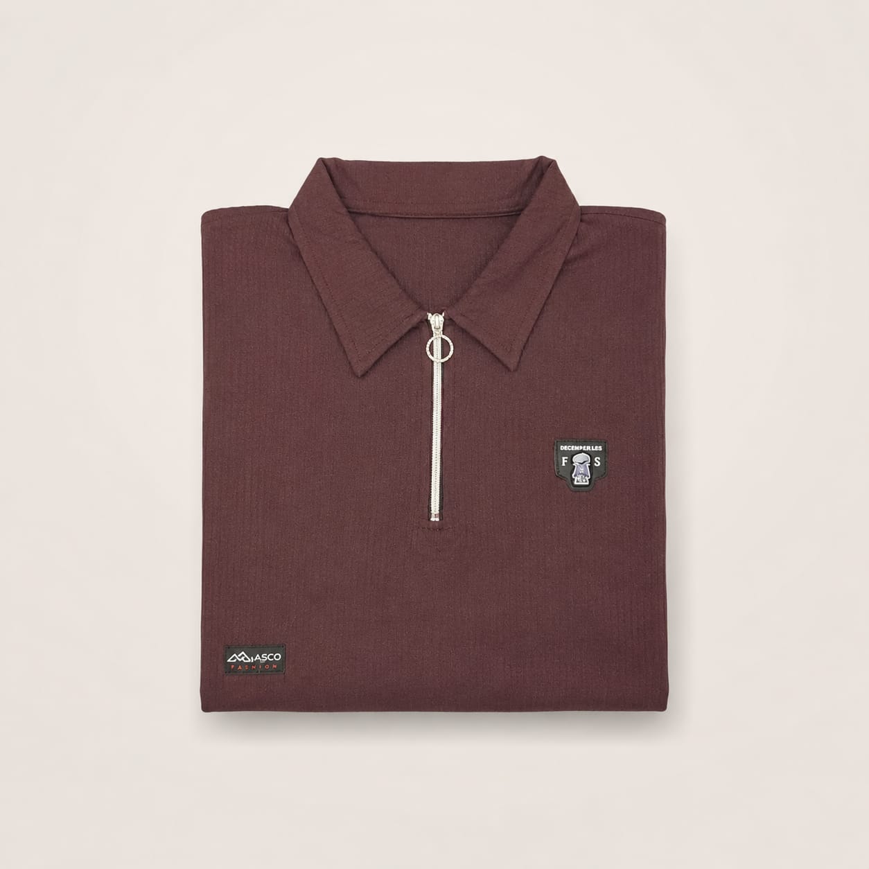 Premium Ribbed Zip Polo Tee – Deep Burgundy Edition