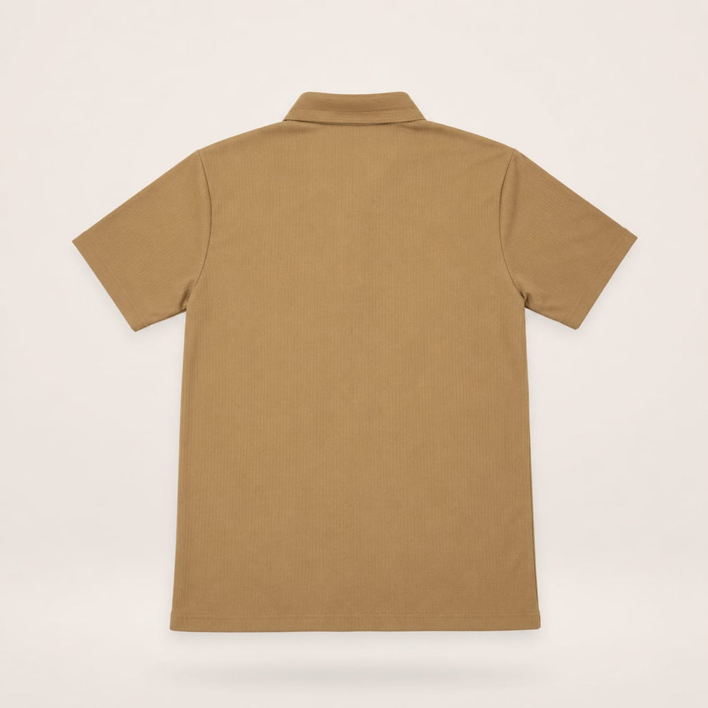 Premium Zip Polo T-Shirt | Ribbed Cotton Casual Polo | Camel Beige