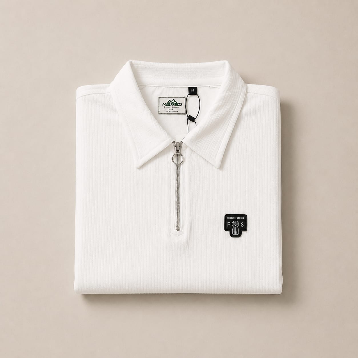 Arctic White Ribbed Zip-Collar Polo Tee – Premium Minimalist Everyday Essential