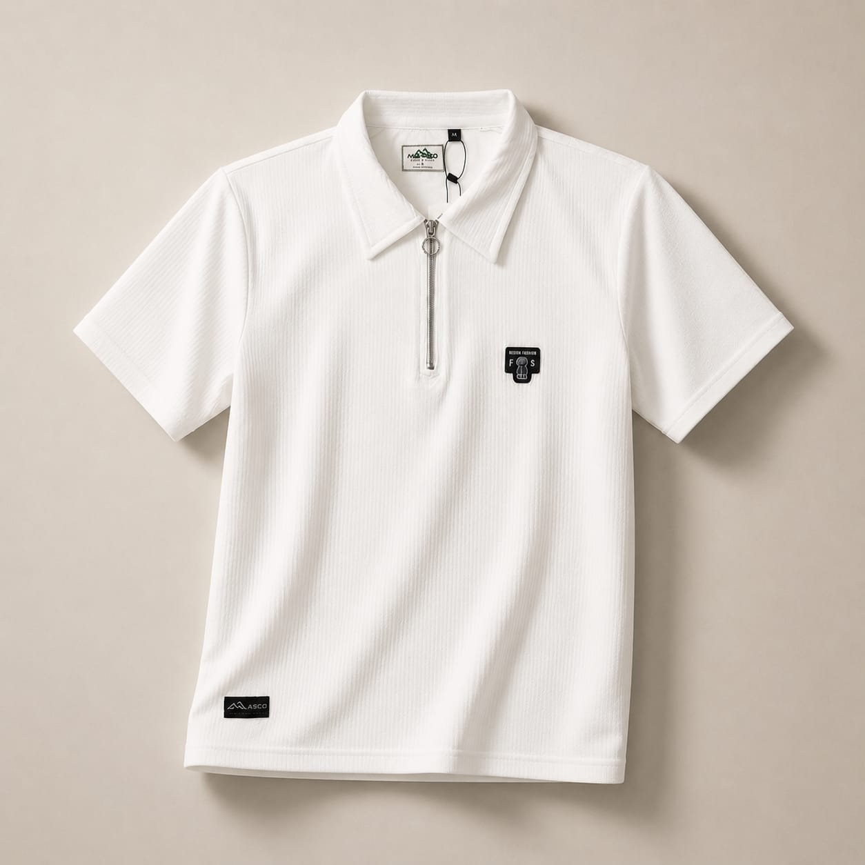 Arctic White Ribbed Zip-Collar Polo Tee – Premium Minimalist Everyday Essential