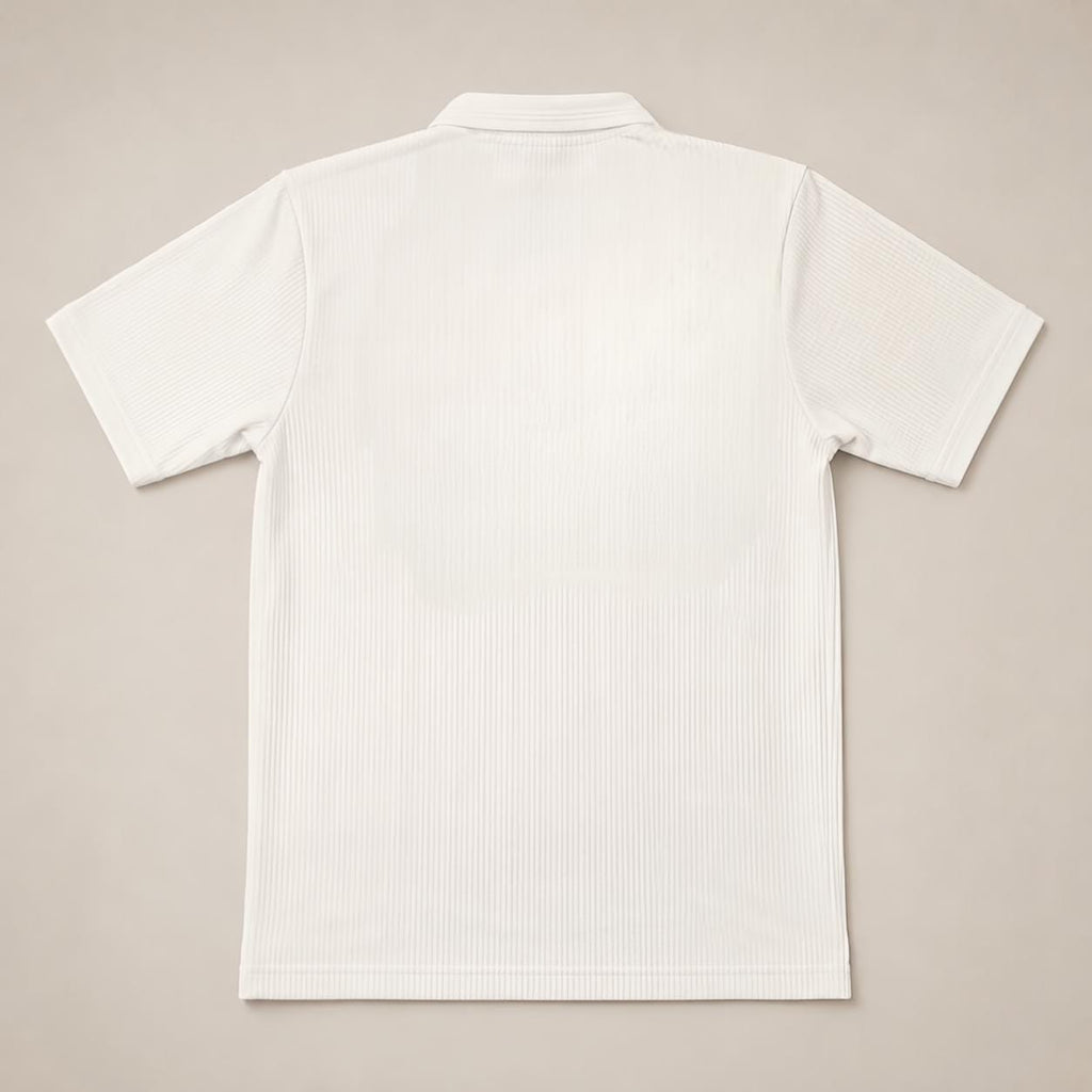 Arctic White Ribbed Zip-Collar Polo Tee – Premium Minimalist Everyday Essential