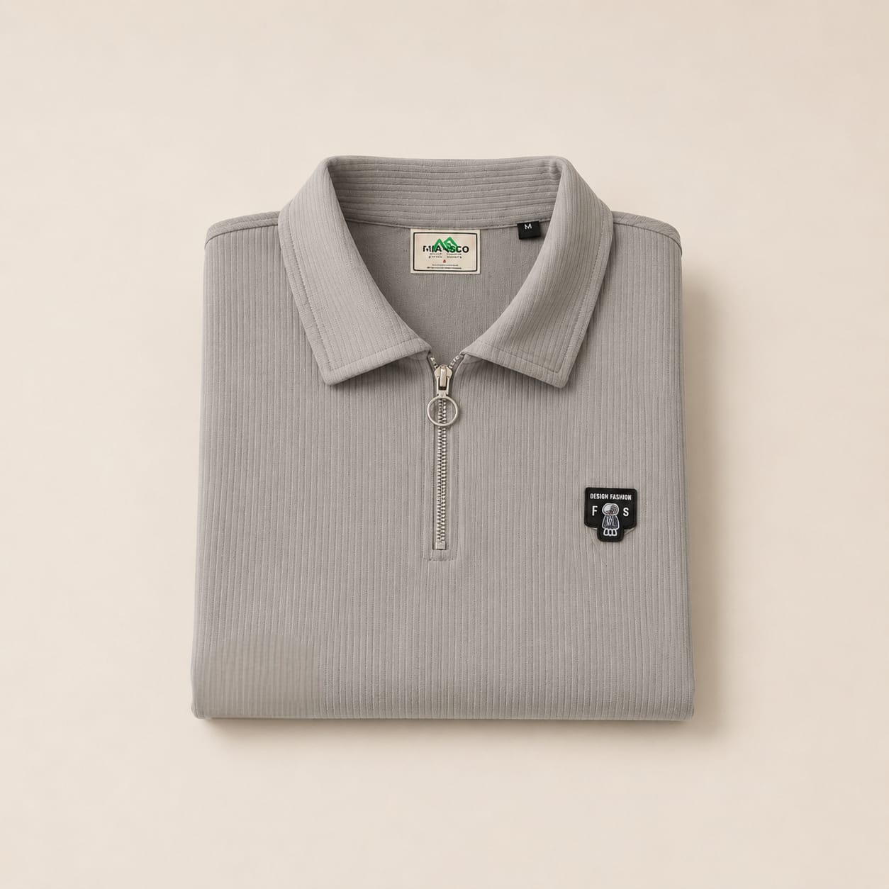Urban Frost Ribbed Zip Polo Tee – Premium Textured Comfort