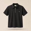 Midnight Noir Ribbed Zip Polo Tee – Premium Textured Essential