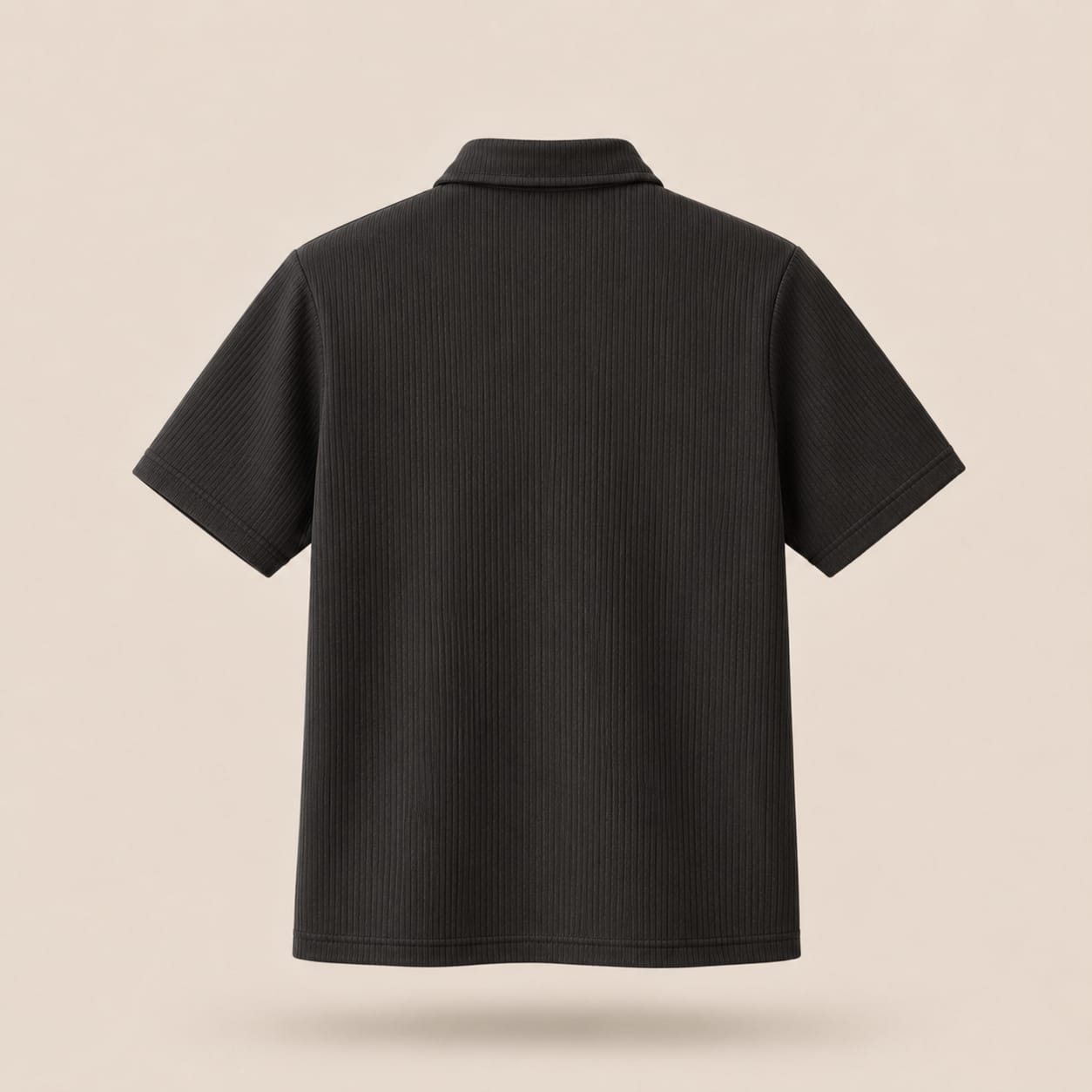 Midnight Noir Ribbed Zip Polo Tee – Premium Textured Essential