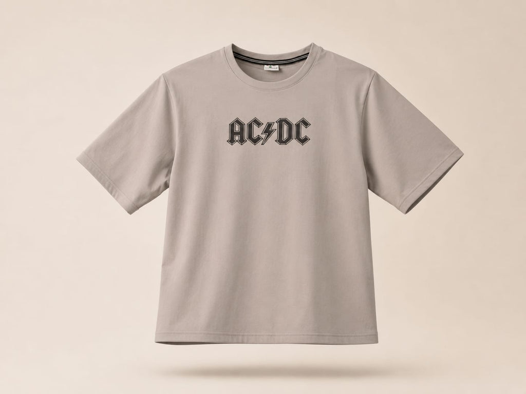 AC/DC Inspired Minimal Oversized Tee | Premium Cotton Streetwear T-Shirt | Stone Grey