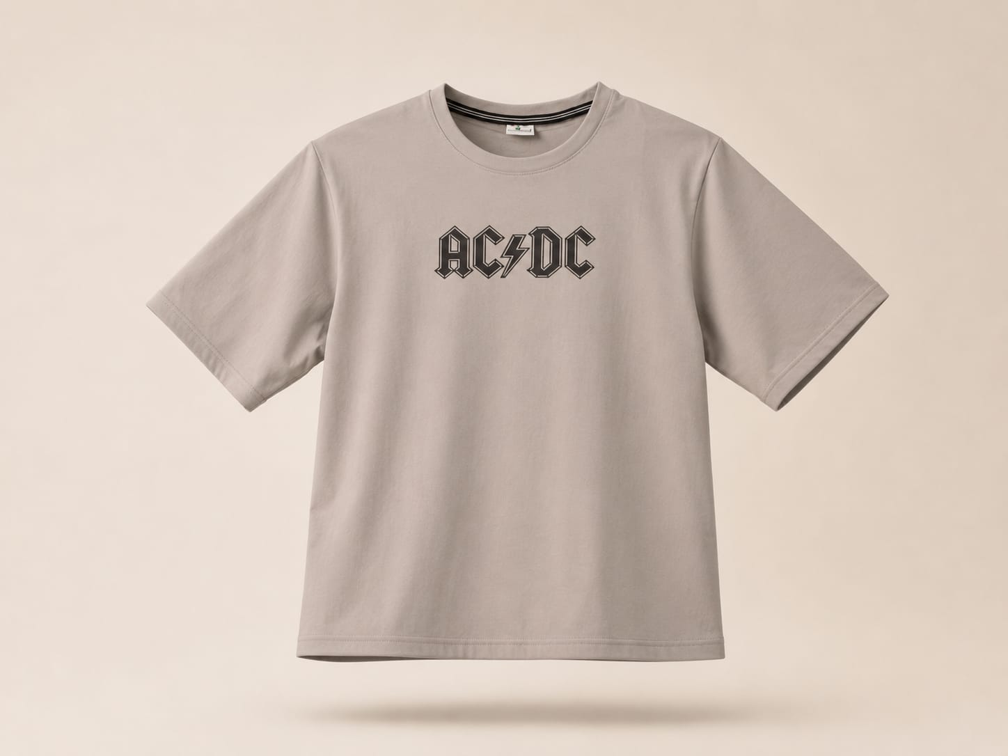 AC/DC Inspired Minimal Oversized Tee | Premium Cotton Streetwear T-Shirt | Stone Grey